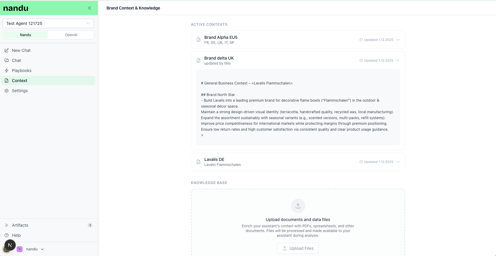 Nandu brand context and knowledge management